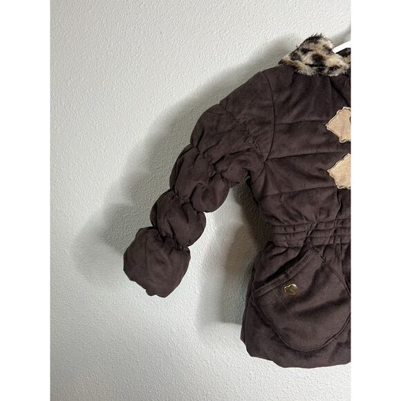 Pistachio Brown Suede Puff Faux-Fur Girls Infant Animal Print Jacket Size 2T - Picture 3 of 7